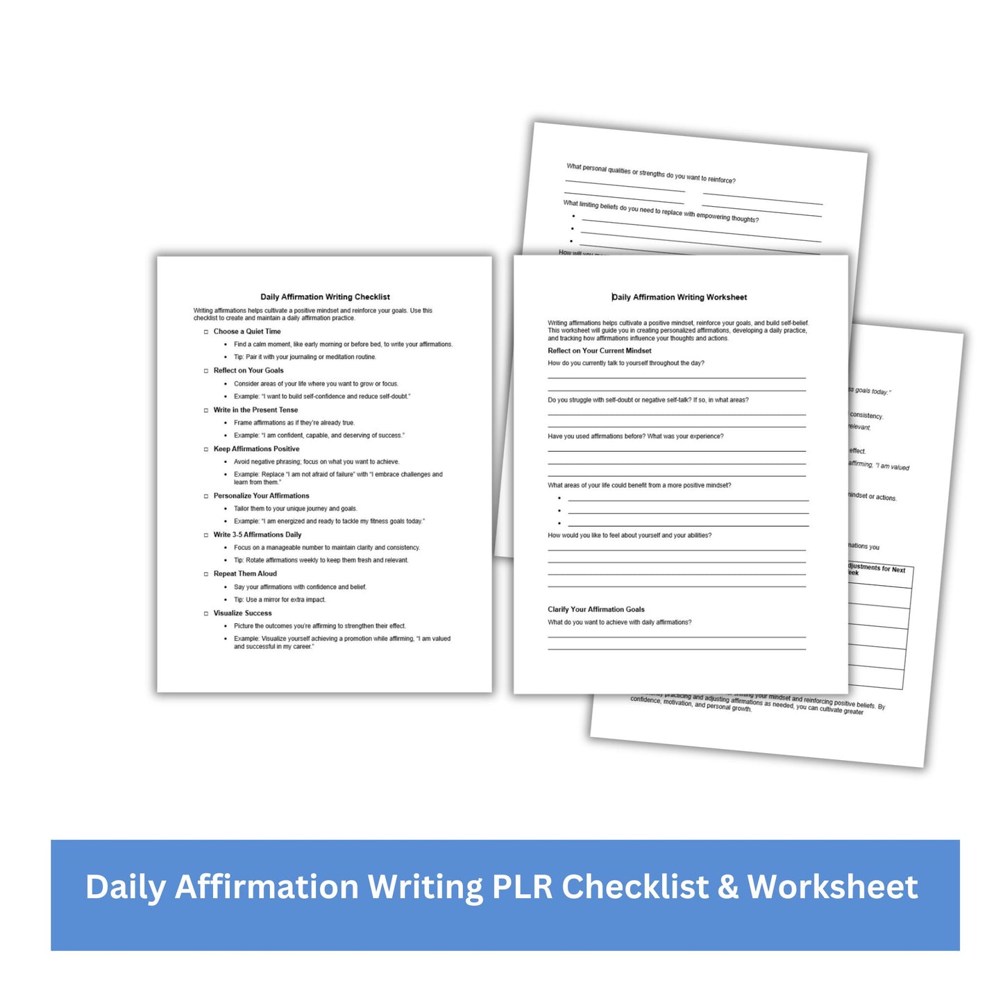 Daily Affirmation Writing PLR Checklist & Worksheet