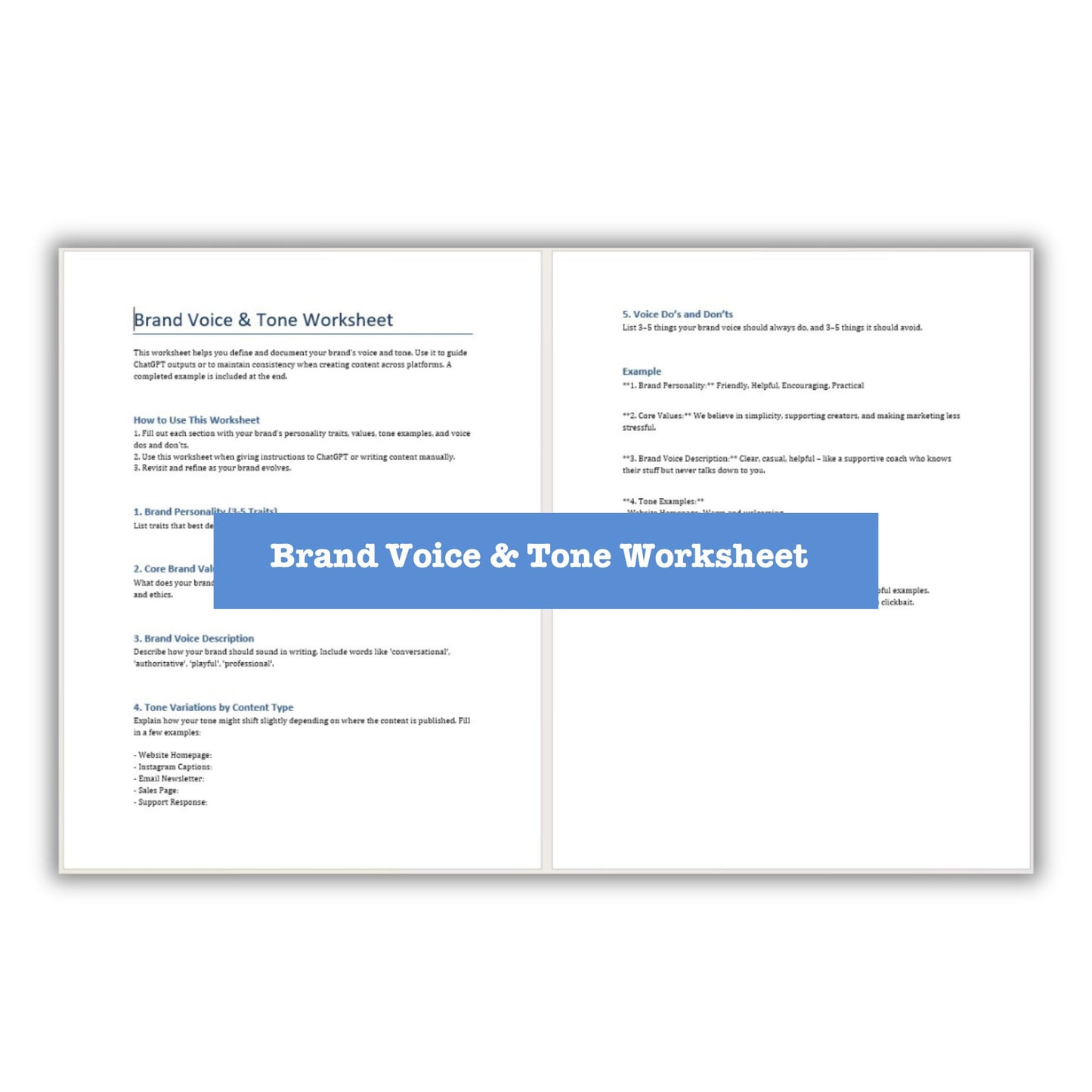 Brand voice tone worksheet plr