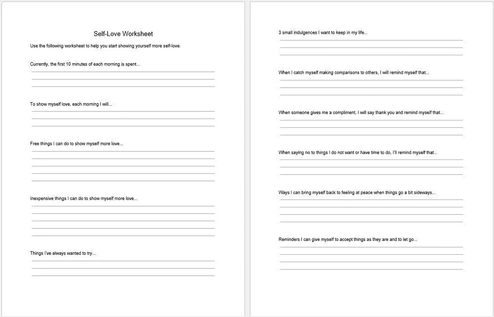 25 Ways To Show Yourself More Love List With Worksheet Checklist And Printable Worksheets Checklists