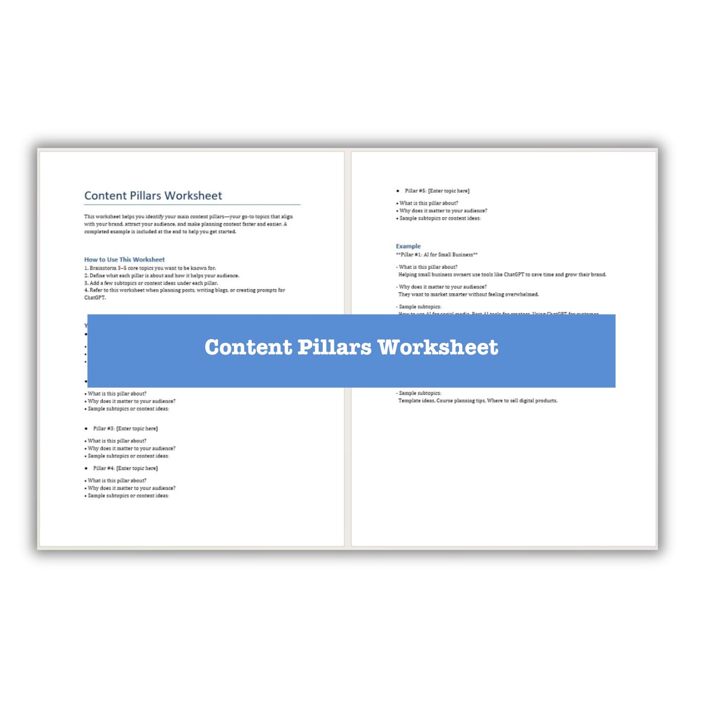 Content pillars worksheet plr