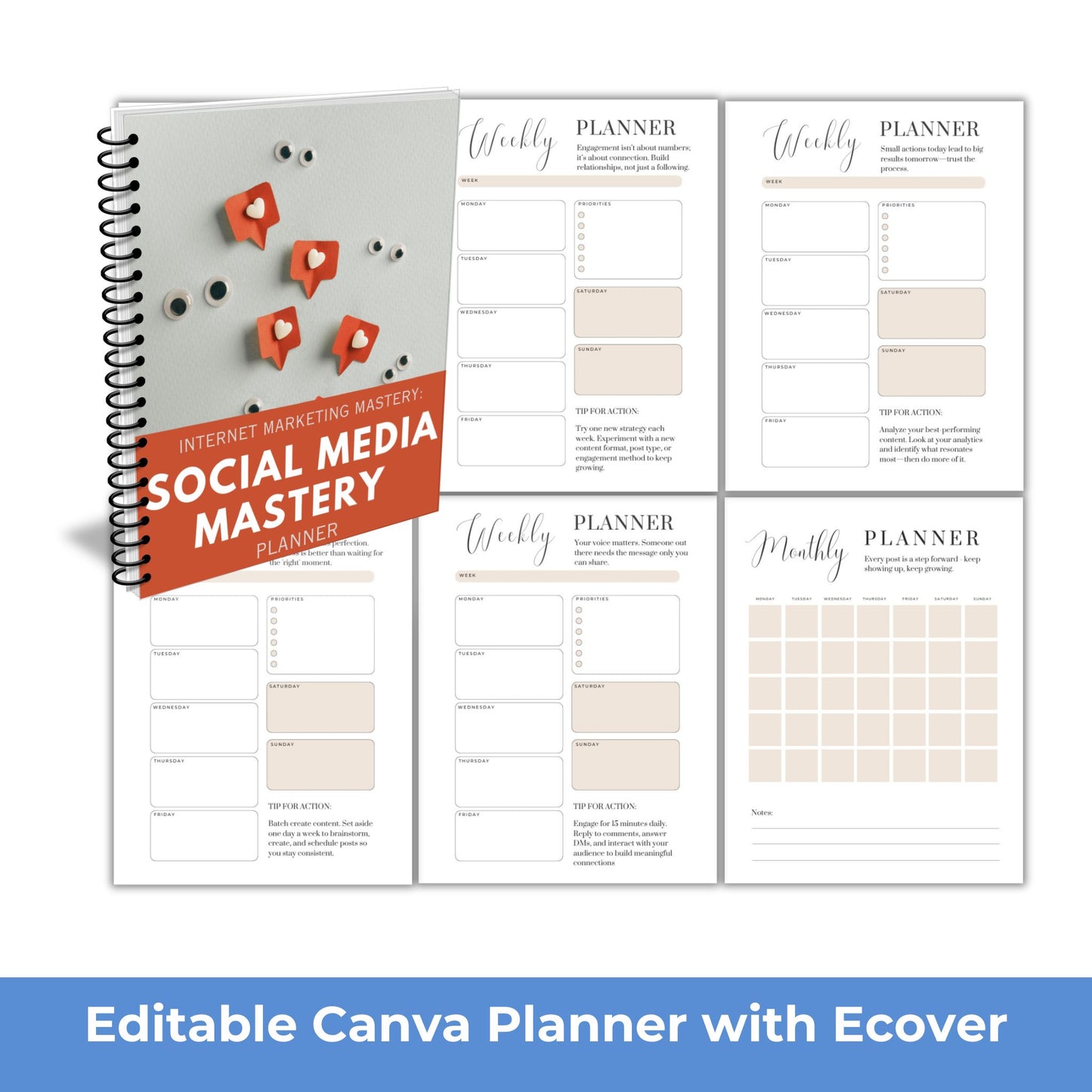 social media mastery editable planner plr