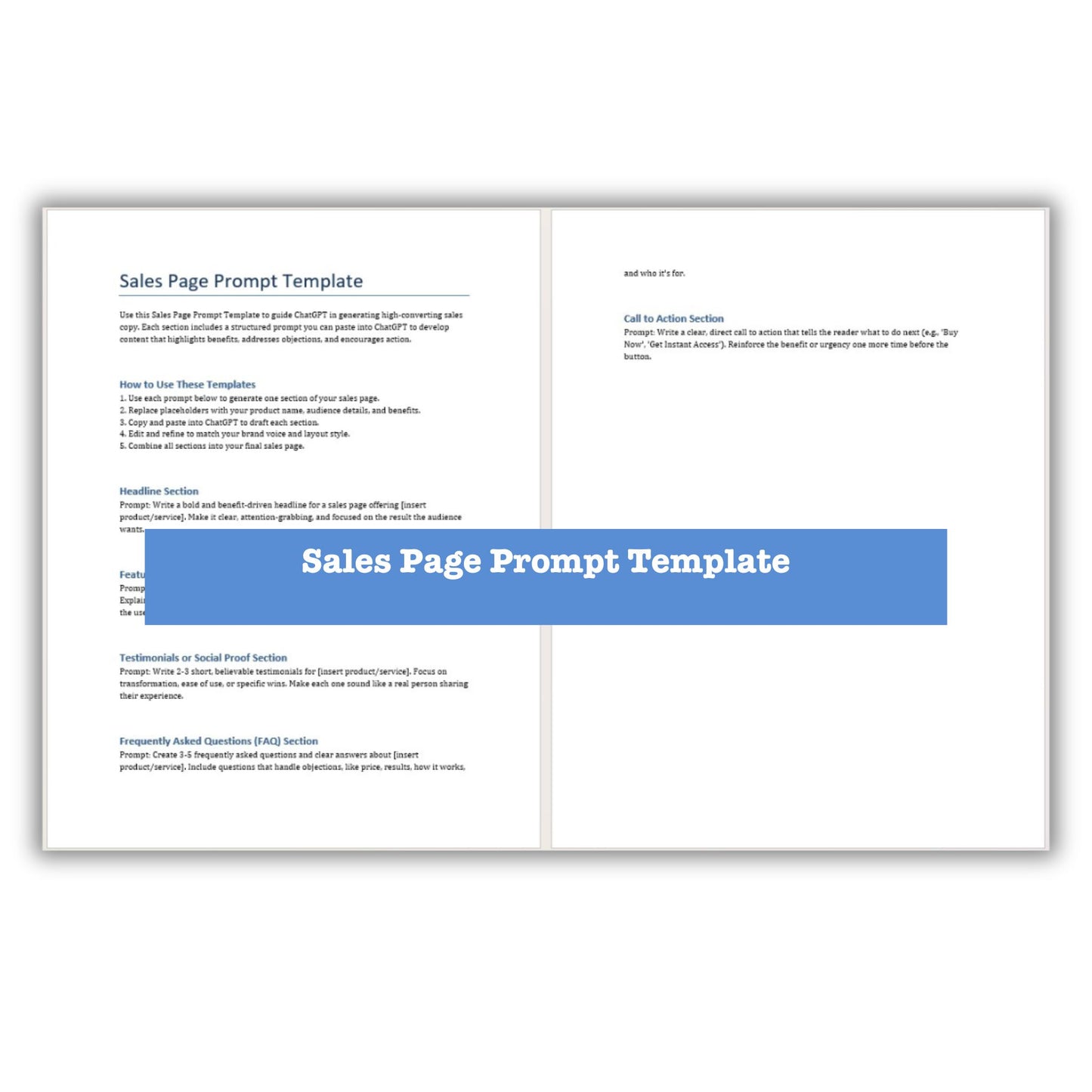 sales page prompt template plr