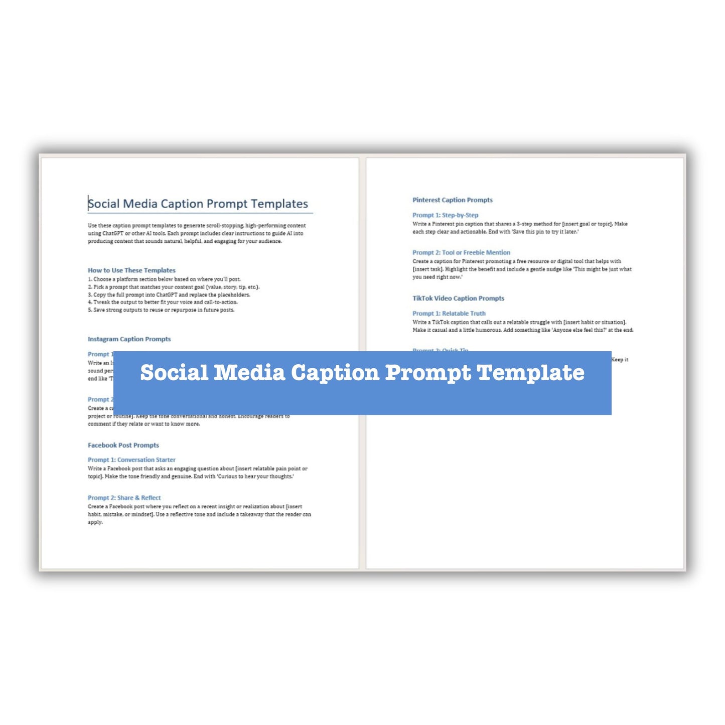 social media caption prompt template plr
