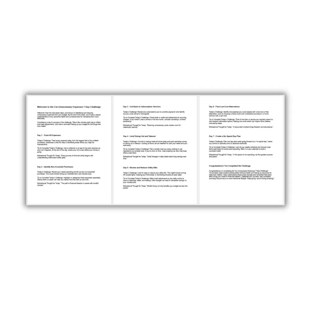 7-Day Cut Unnecessary Expenses Challenge PLR Reports
