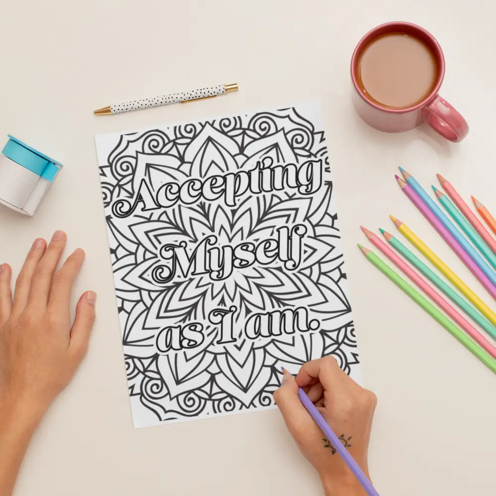 accepting myself as i am private label rights coloring page