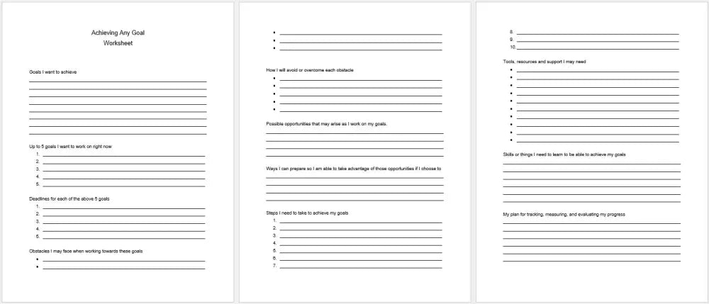 Achieving Any Goal Checklist And Worksheet Printable Worksheets Checklists Plr