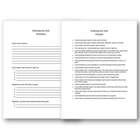 Achieving Any Goal Checklist And Worksheet Printable Worksheets Checklists Plr