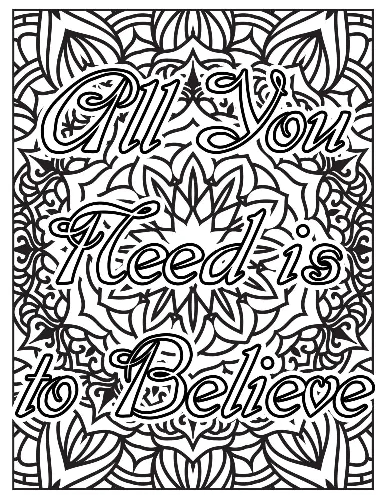 all you need is to believe self-care plr coloring page