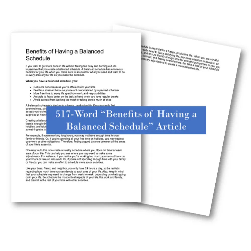 Benefits of Having a Balanced Schedule PLR Article