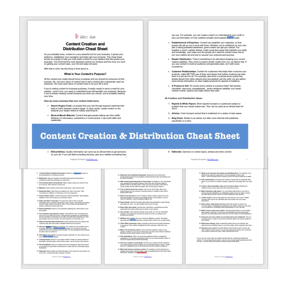 Content Creation & Distribution Cheat Sheet