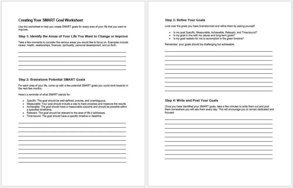 Creating Your Smart Goals And Determining Why Checklist Worksheet Printable Worksheets Checklists