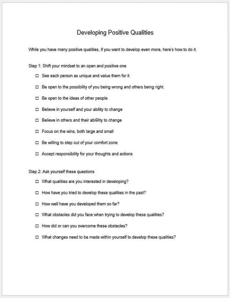 developing positive qualities plr