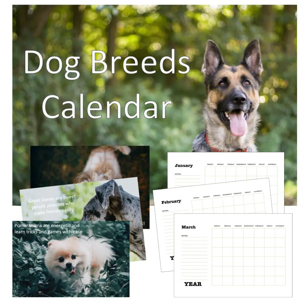 Dog Breeds Calendar Plr Printable Calendars