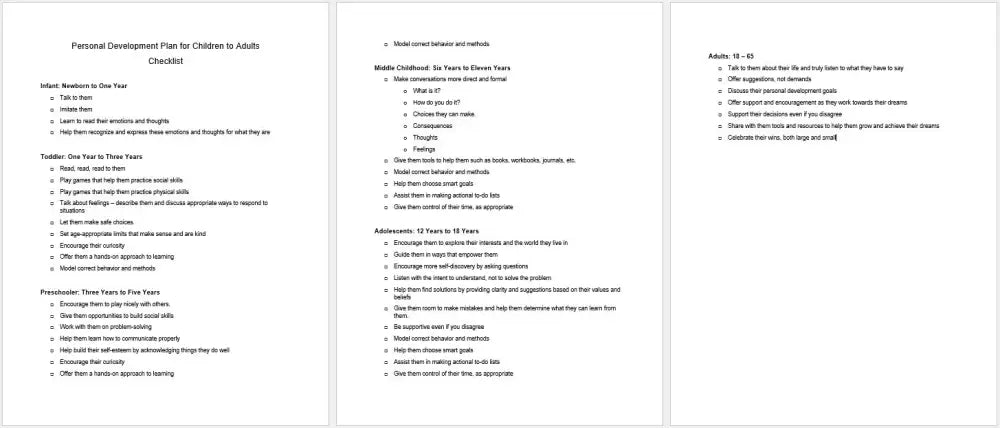 Encouraging Personal Development In All Stages Of Life Checklist And Worksheet Printable Worksheets