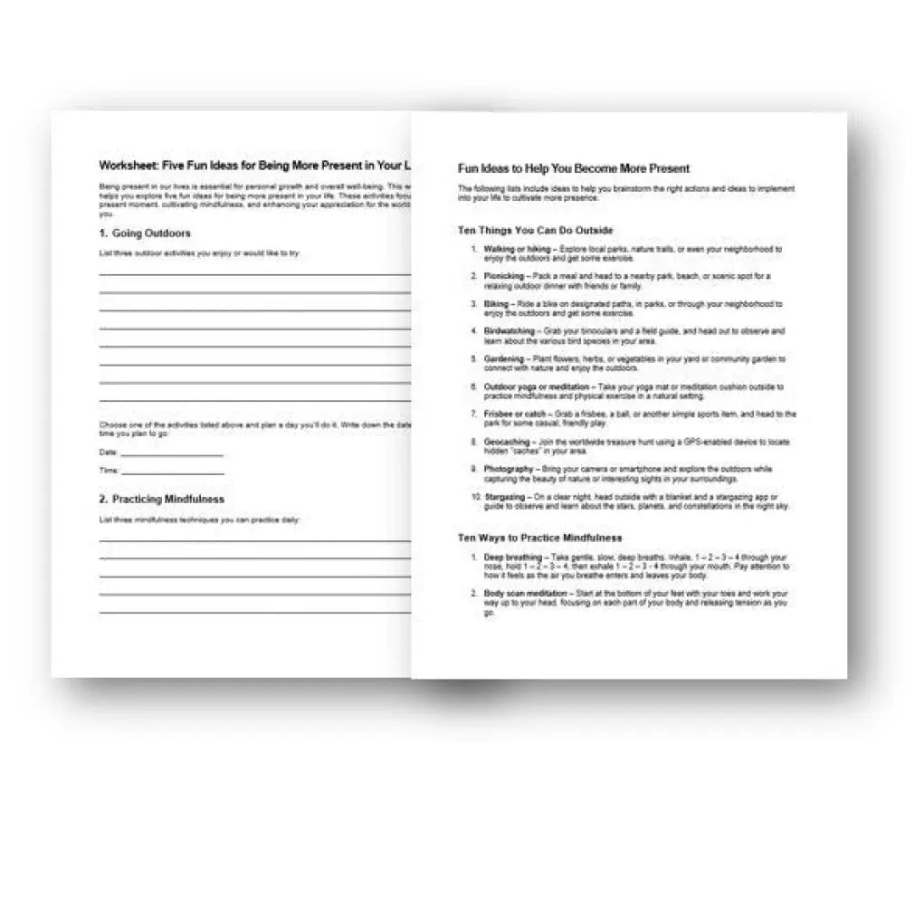 Five Fun Ideas For Being More Present In Your Life Checklist And Worksheet Printable Worksheets