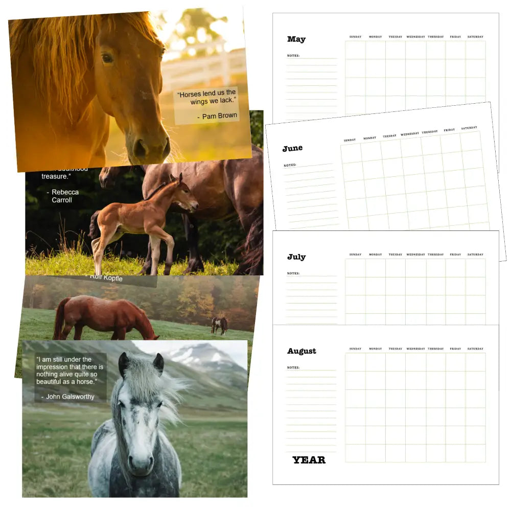 For the Love of Horses Printable Calendar PLR