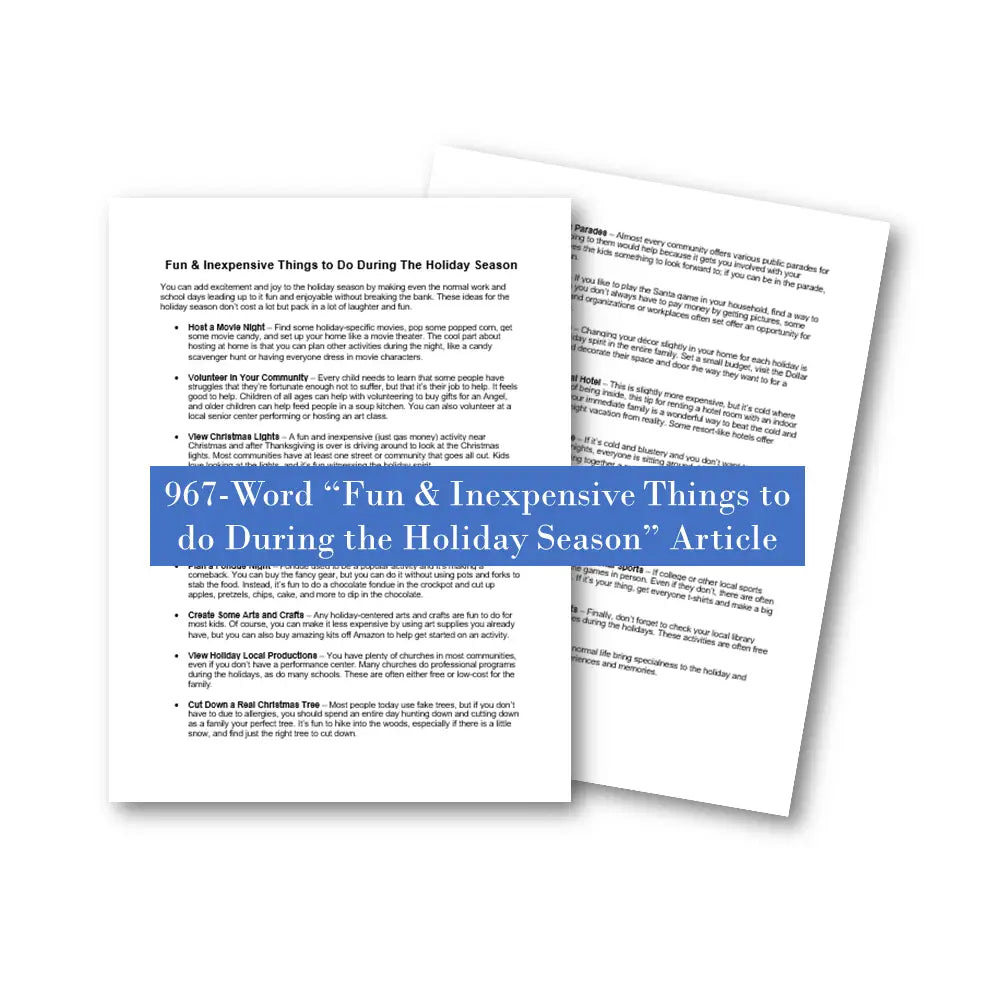 Fun And Inexpensive Things To Do During The Holiday Season Plr Article