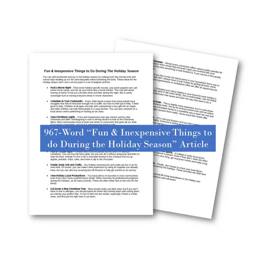 Fun And Inexpensive Things To Do During The Holiday Season Plr Article