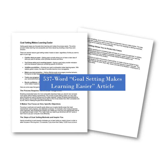 Goal setting makes learning easeier plr article