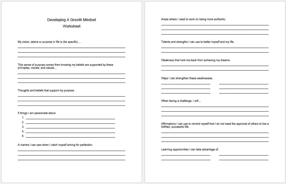 Growth Mindset Checklist And Worksheet Printable Worksheets Checklists Plr