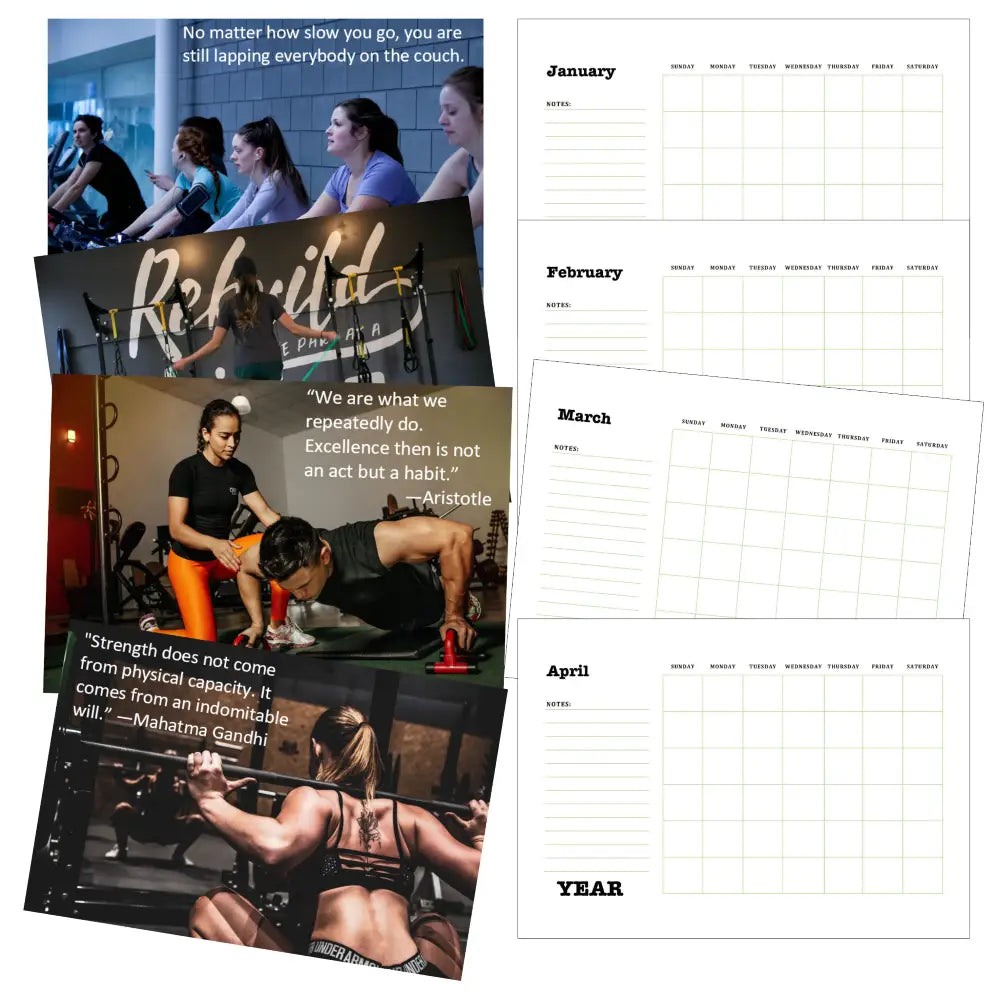 work out gym life plr calendar