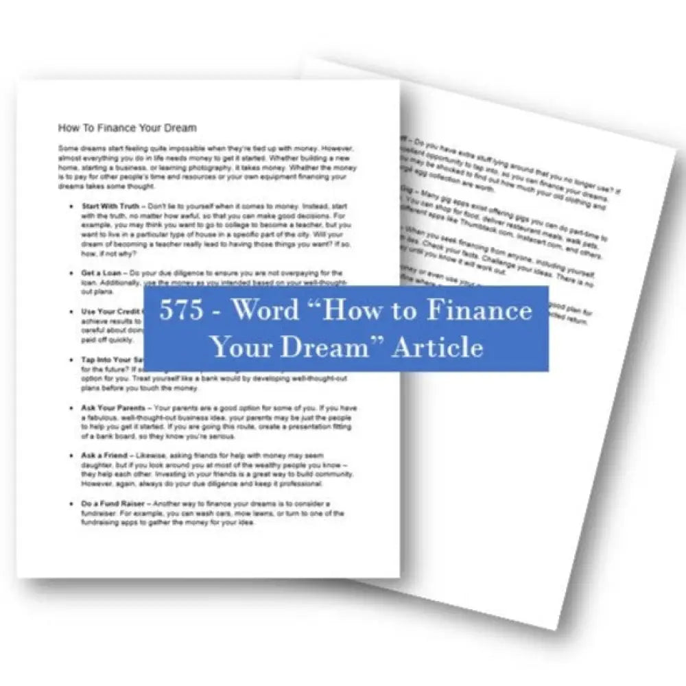how to finance your dream plr article