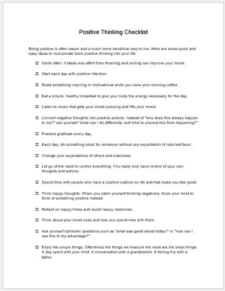 How To Put More Daily Positivity Into Your Life Checklist And Worksheet Printable Worksheets