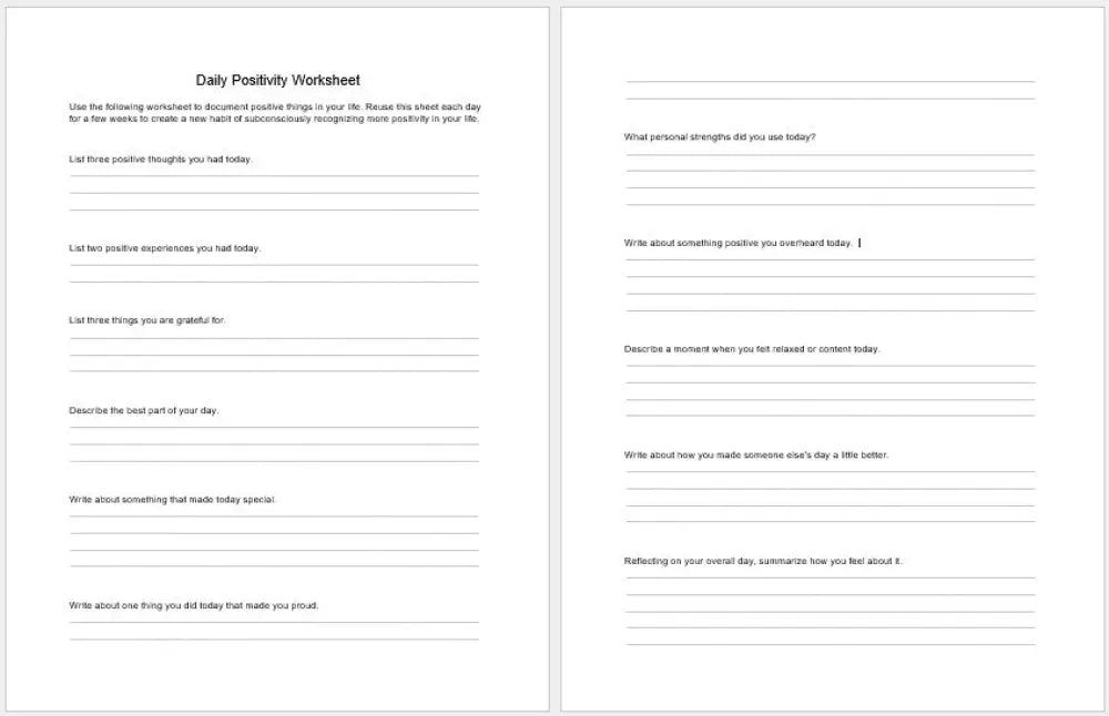 How To Put More Daily Positivity Into Your Life Checklist And Worksheet Printable Worksheets