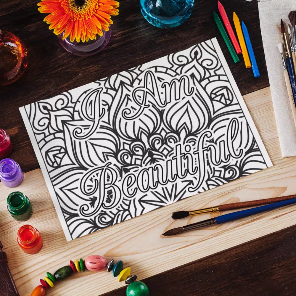 i am beautiful printable coloring page plr