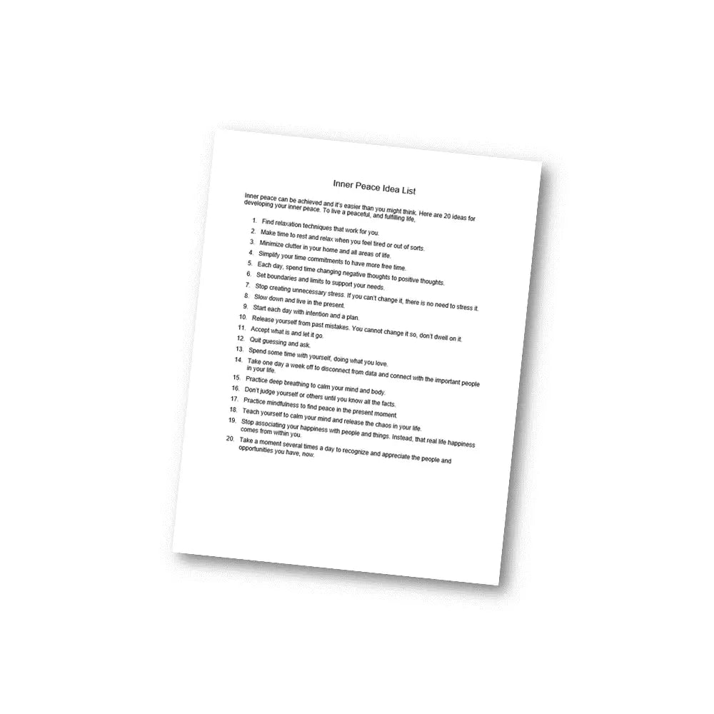 Inner Peace Idea List PLR Printable