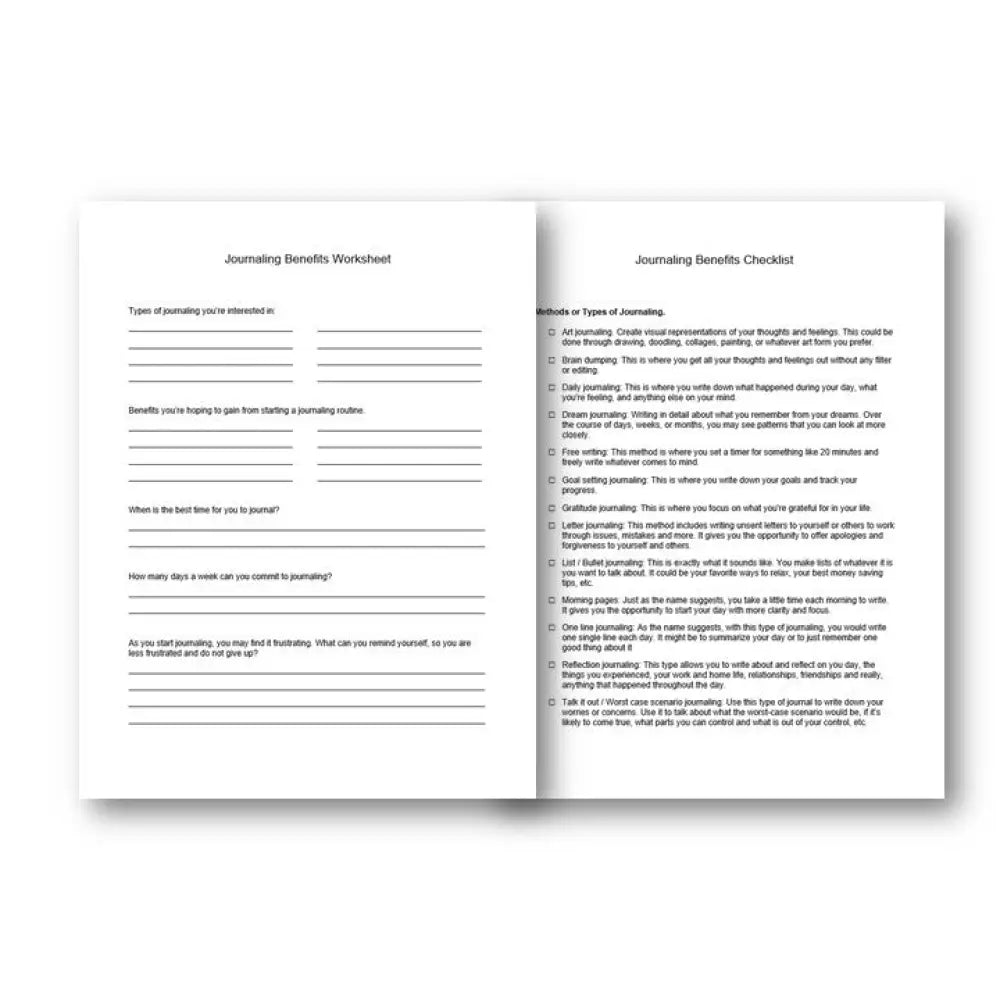 Journaling Benefits Plr Checklist & Worksheet Printable Worksheets And Checklists