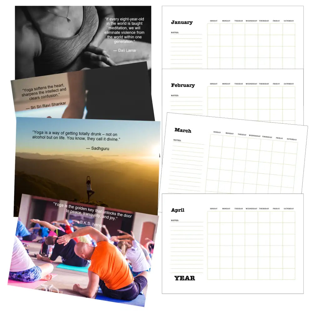 living the yoga life printable calendar plr