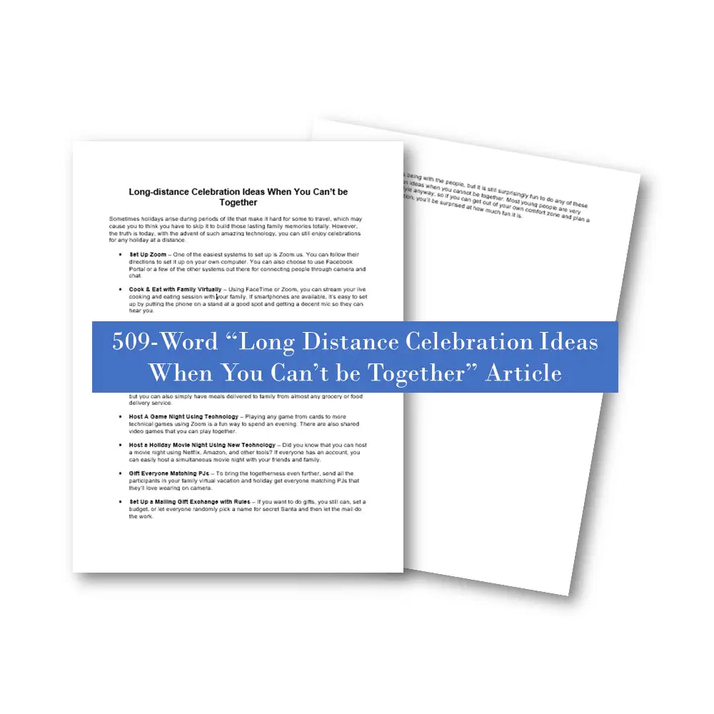 Long Distance Celebration When You Cant Be Together PLR Article