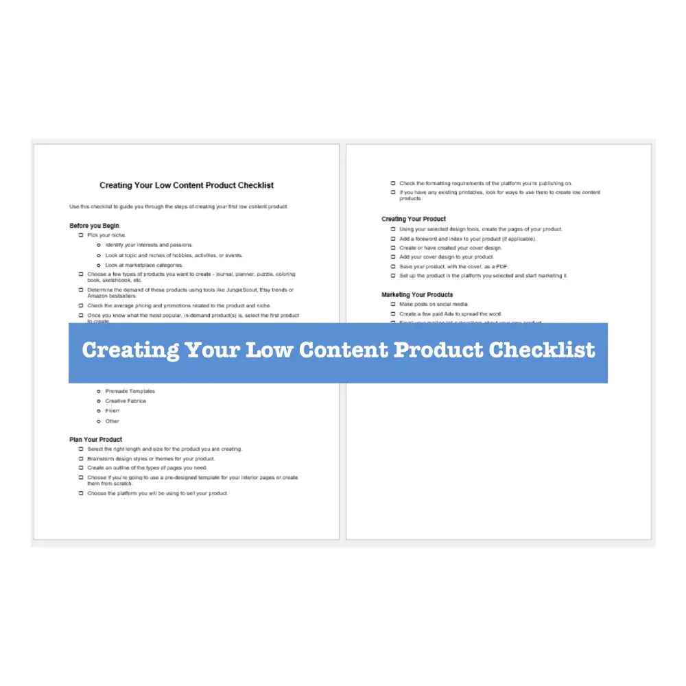Low Content Product Creation Guide + Checklists Pack Business Templates