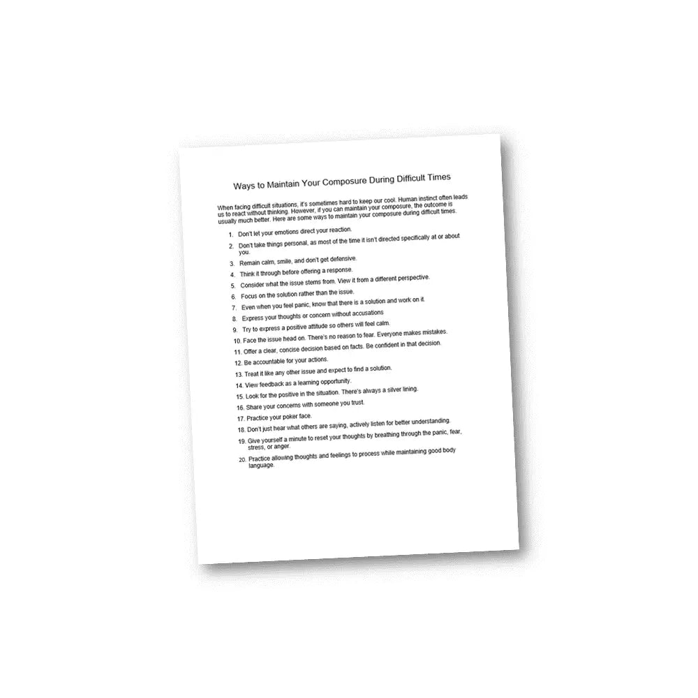 Maintaining Composure & Behavior Pattern Plr Printables Printable Worksheets And Checklists