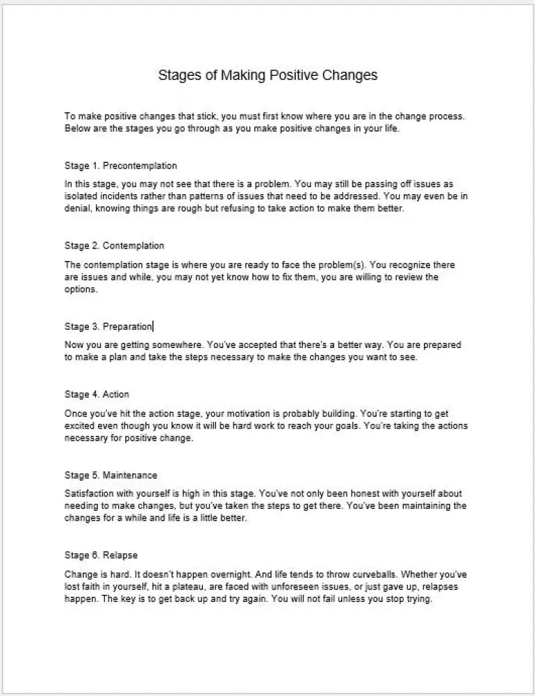 Making Positive Changes In Your Life Checklist And Worksheet Printable Worksheets Checklists Plr