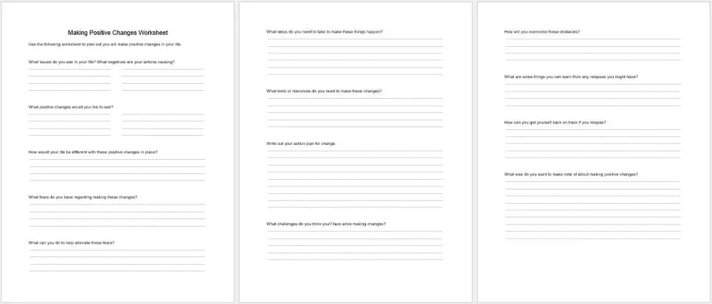 Making Positive Changes In Your Life Checklist And Worksheet Printable Worksheets Checklists Plr