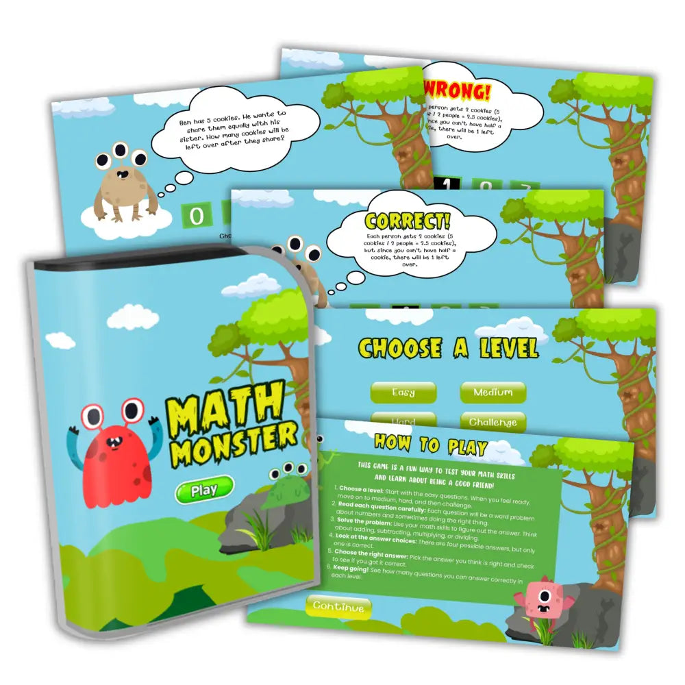 Math Monster Kid’s Game- Plr Rights Printable Journals