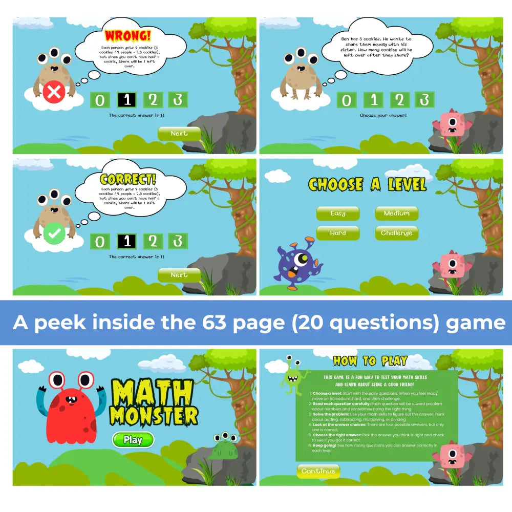 Math Monster Kid’s Game- Plr Rights Printable Journals