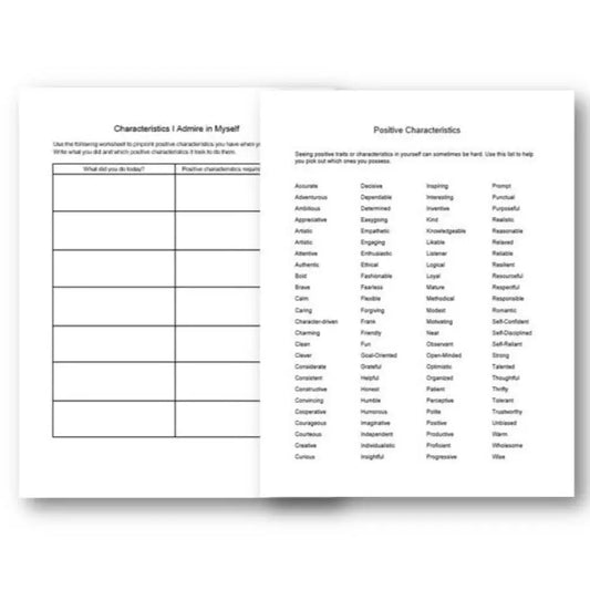 Positive Characteristics I See In Myself Checklist And Worksheet Printable Worksheets Checklists Plr