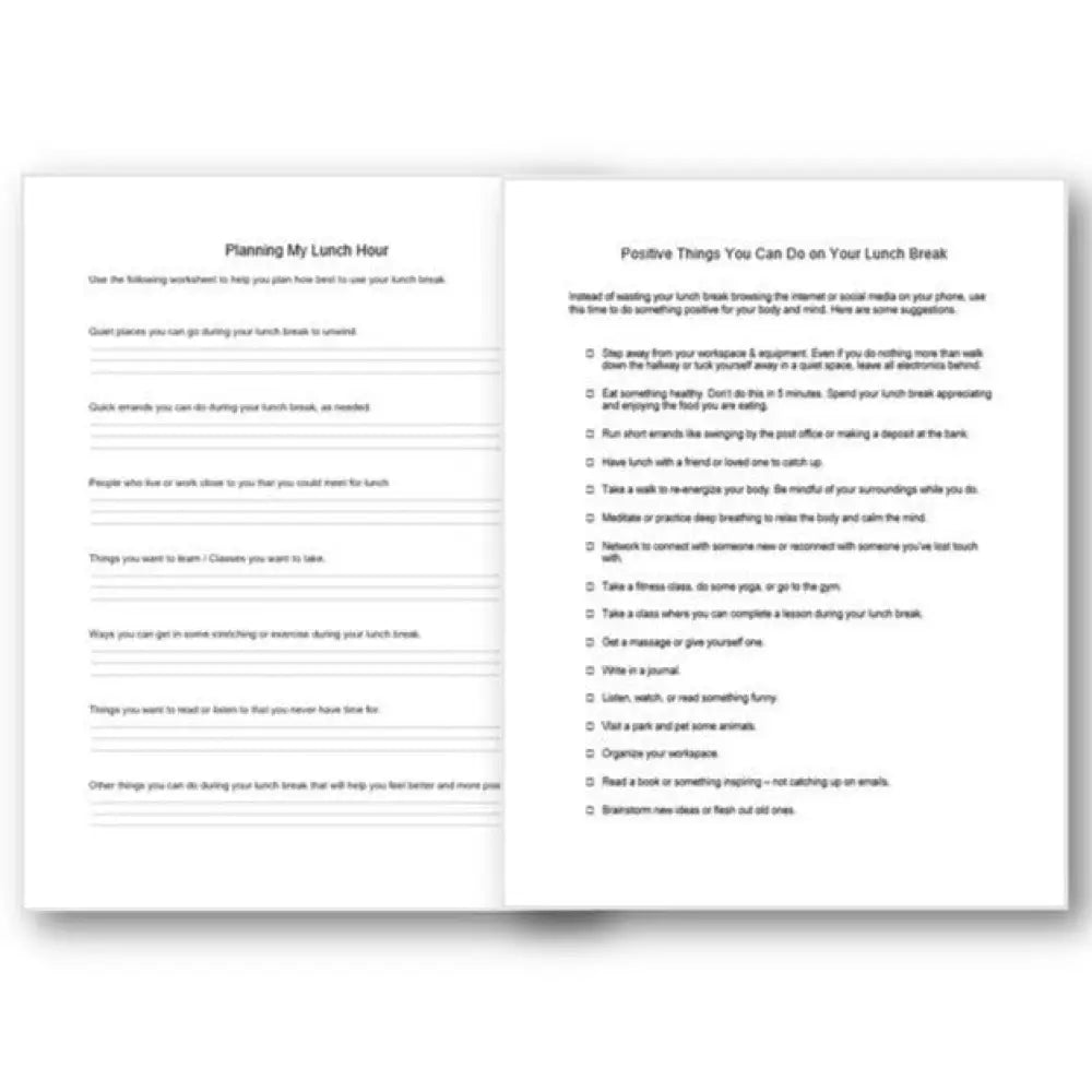 Positive Things You Can Do On Your Lunch Break Checklist And Worksheet Printable Worksheets