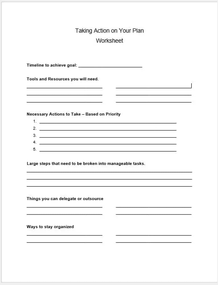 Putting Your Personal Development Plan Into Action Checklist And Worksheet Printable Worksheets