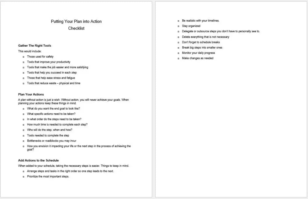 Putting Your Personal Development Plan Into Action Checklist And Worksheet Printable Worksheets