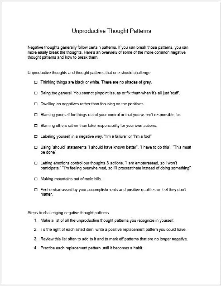 Restructuring Your Thoughts Checklist And Worksheet Printable Worksheets Checklists Plr
