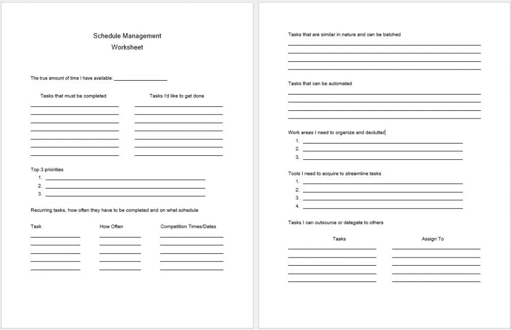 Schedule & Time Management Checklist And Worksheet Printable Worksheets Checklists Plr