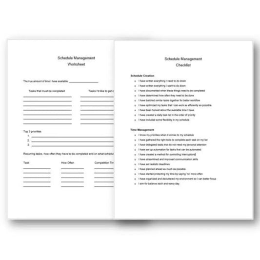 Schedule & Time Management Checklist And Worksheet Printable Worksheets Checklists Plr