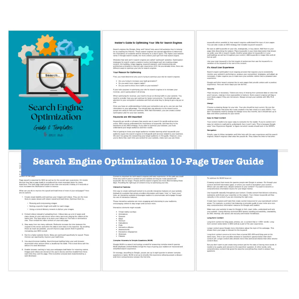 Search Engine Optimization (Seo) Guide With Templates And Checklists Business