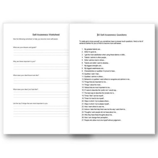 Self-Awareness 60 Questions And Worksheet Checklist Printable Worksheets Checklists Plr
