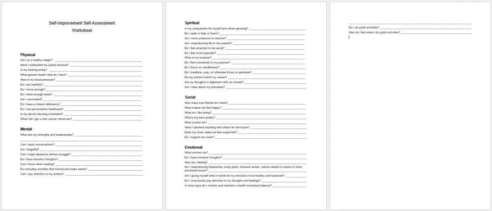 Self-Improvement & Self-Assesment Personal Development Checklist And Worksheet Printable Worksheets