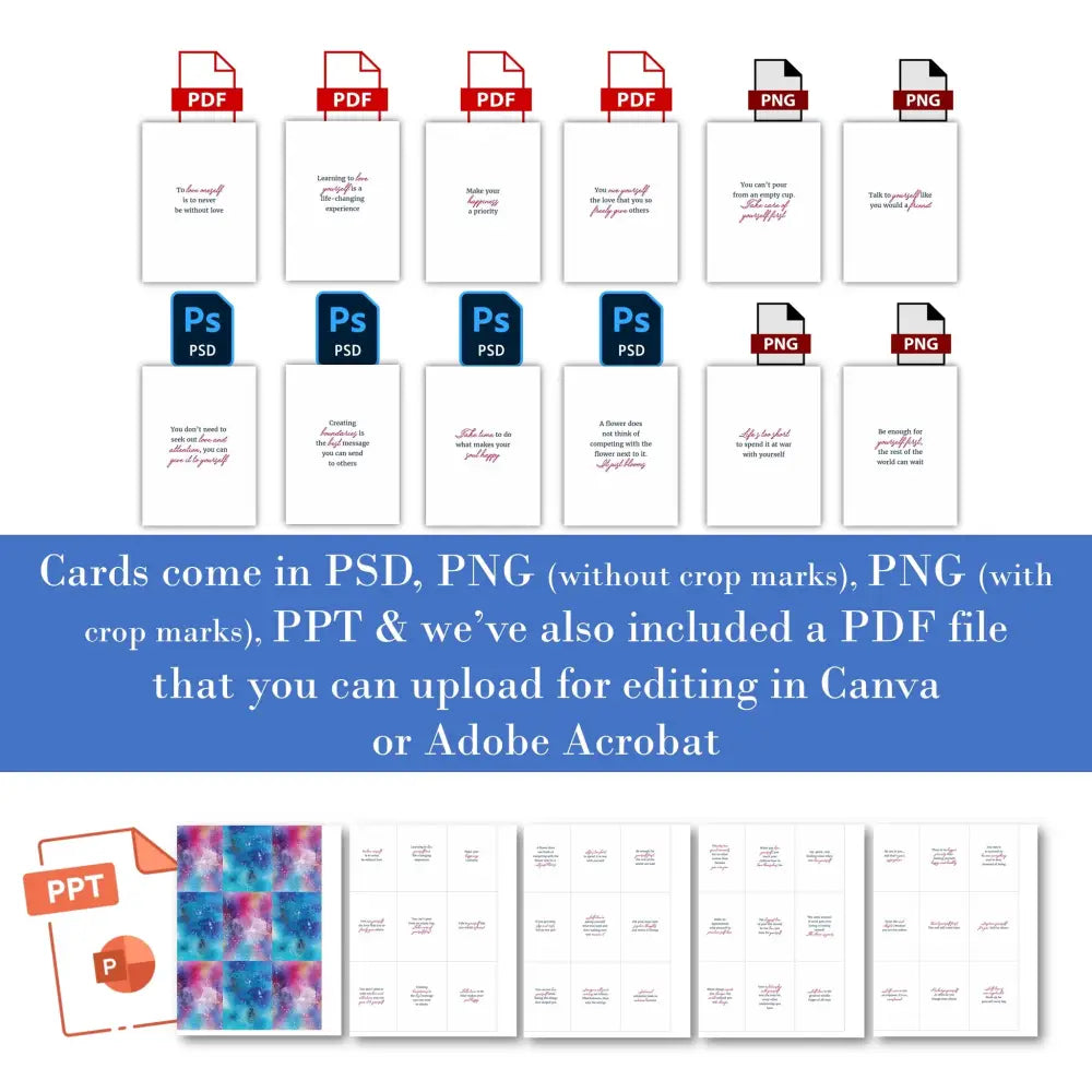 Self-Love Sayings - Plr Card Deck Business Templates